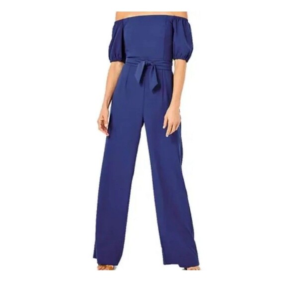Blue Square Neck Puff Sleeve Jumpsuit Elegant Party Casual‎ - Picture 8 of 8